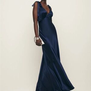 Reformation Pernille Navy Maxi Silk Dress